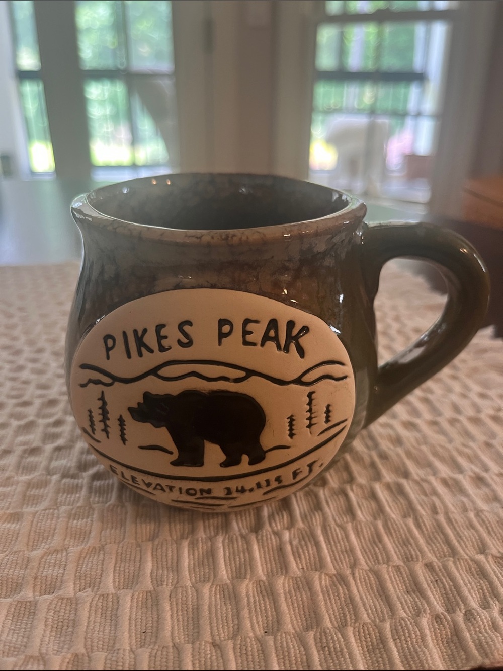 Pikes Peak Olive Green Bear stoneware Mug